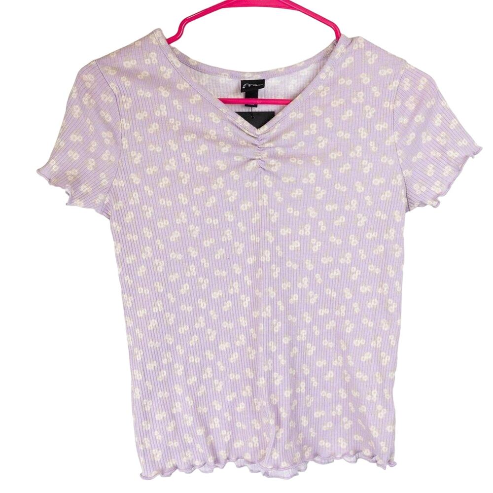 Art Class Girls Cropped Lavender Ribbed Print T-Shirt NWT Large